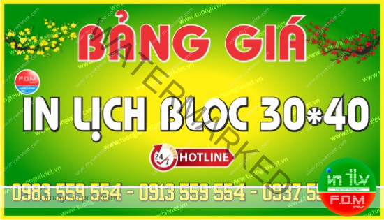 Bảng giá Lịch Bloc Siêu Cực Đại 30x40