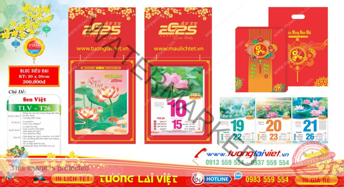 Mẫu Lịch Bloc Bìa Treo Sơn Mài