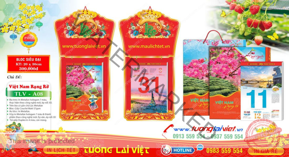 Mẫu Lịch Bloc Chữ Cẩm Thạch Dán Nổi