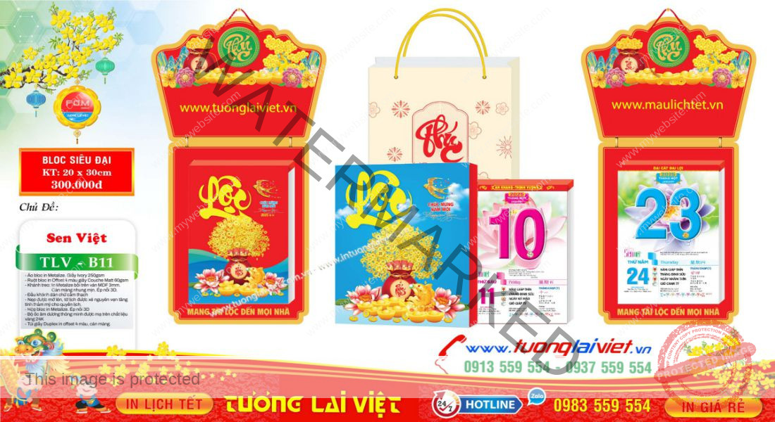 Mẫu Lịch Bloc Chữ Phúc Cẩm Thạch