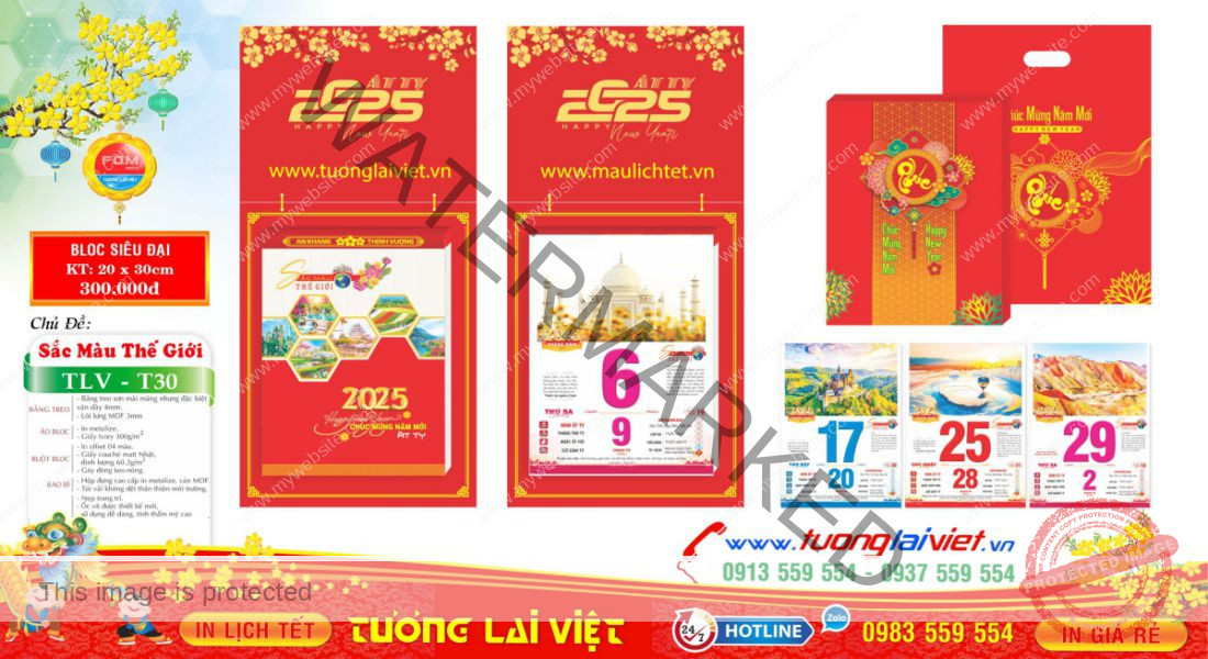 Mẫu Lịch Bloc Đầu Treo Sơn Mài