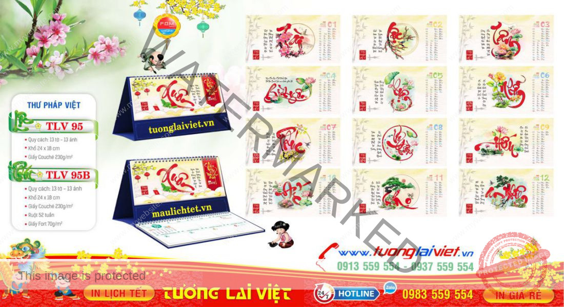 Mẫu Lịch Để Chữ Thư Pháp