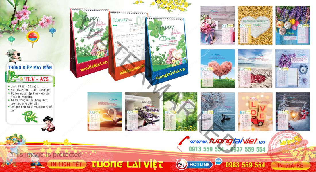 Mẫu Lịch Để Bàn Thông Điệp May Mắn