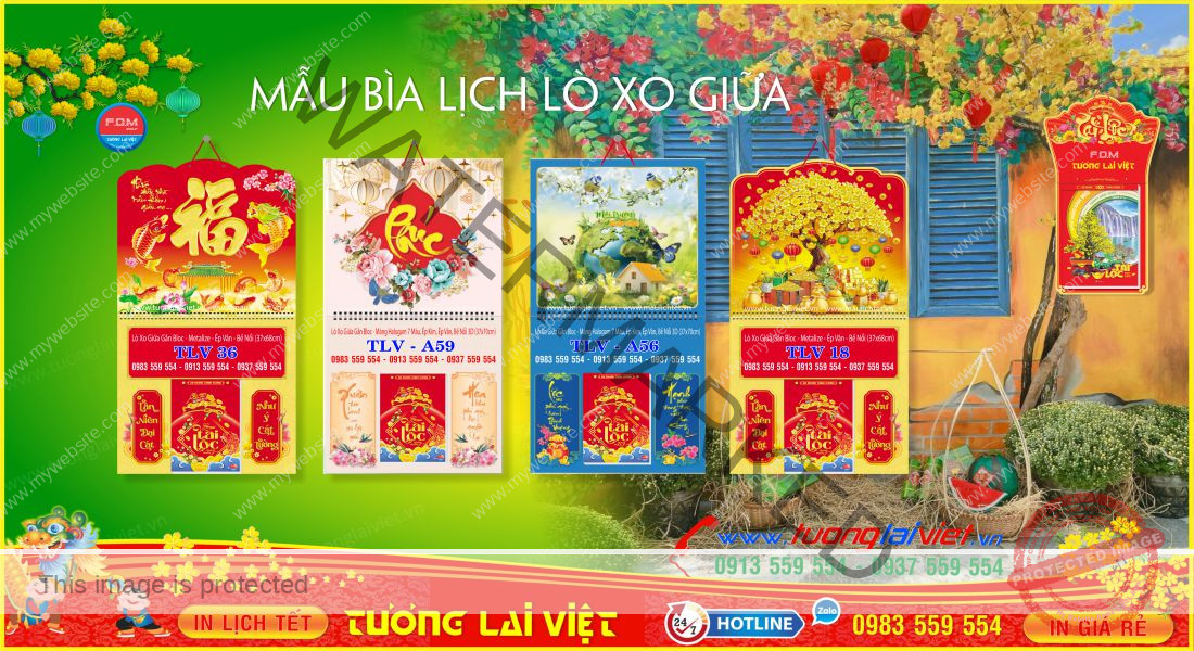 Mẫu Lịch Tết Bloc Lò Xo Giữa