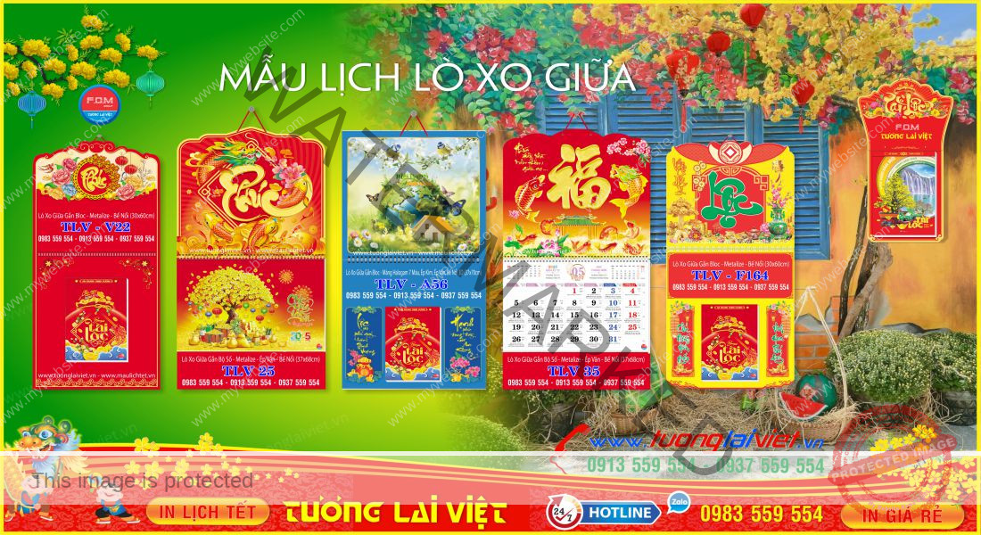 Mẫu Lịch Tết Lò Xo Giữa