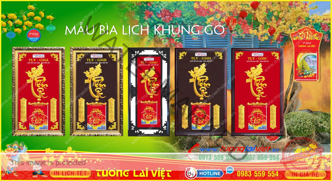Mẫu Lịch Tết Phù Điêu Khung Gỗ